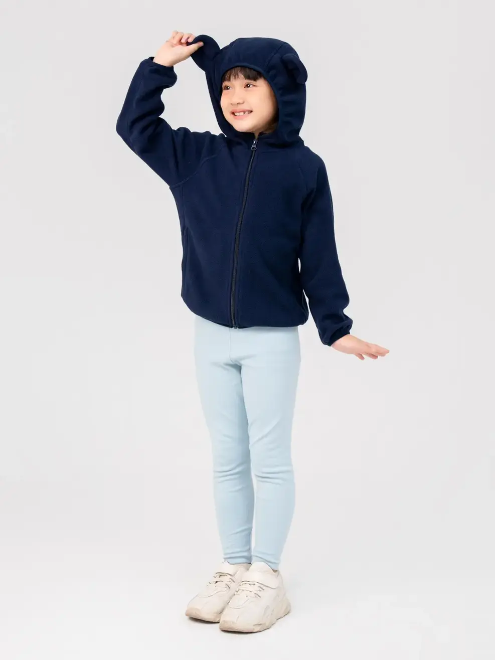 Áo Khoác Trẻ Em Nỉ Cào Lông Tai Thỏ - Navy - 2