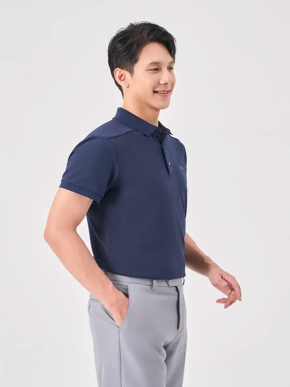 Áo Polo Nam Cafe Tổ Ong Nẹp Cúc Cúc Bấm - Navy - M