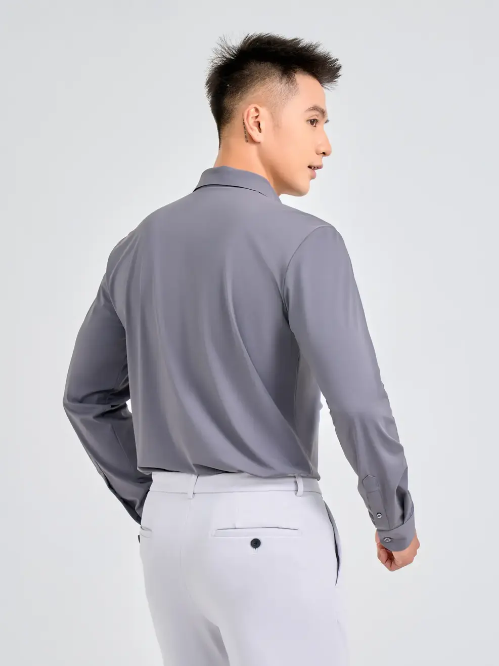 Sơ Mi Tay Dài Nam Siêu Co Giãn - Ghi Đậm - M