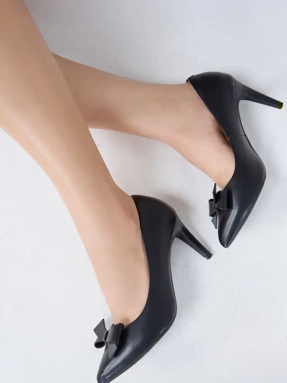 Giày nữ nơ 7cm da tổng hợp cao cấp - Đen - 37