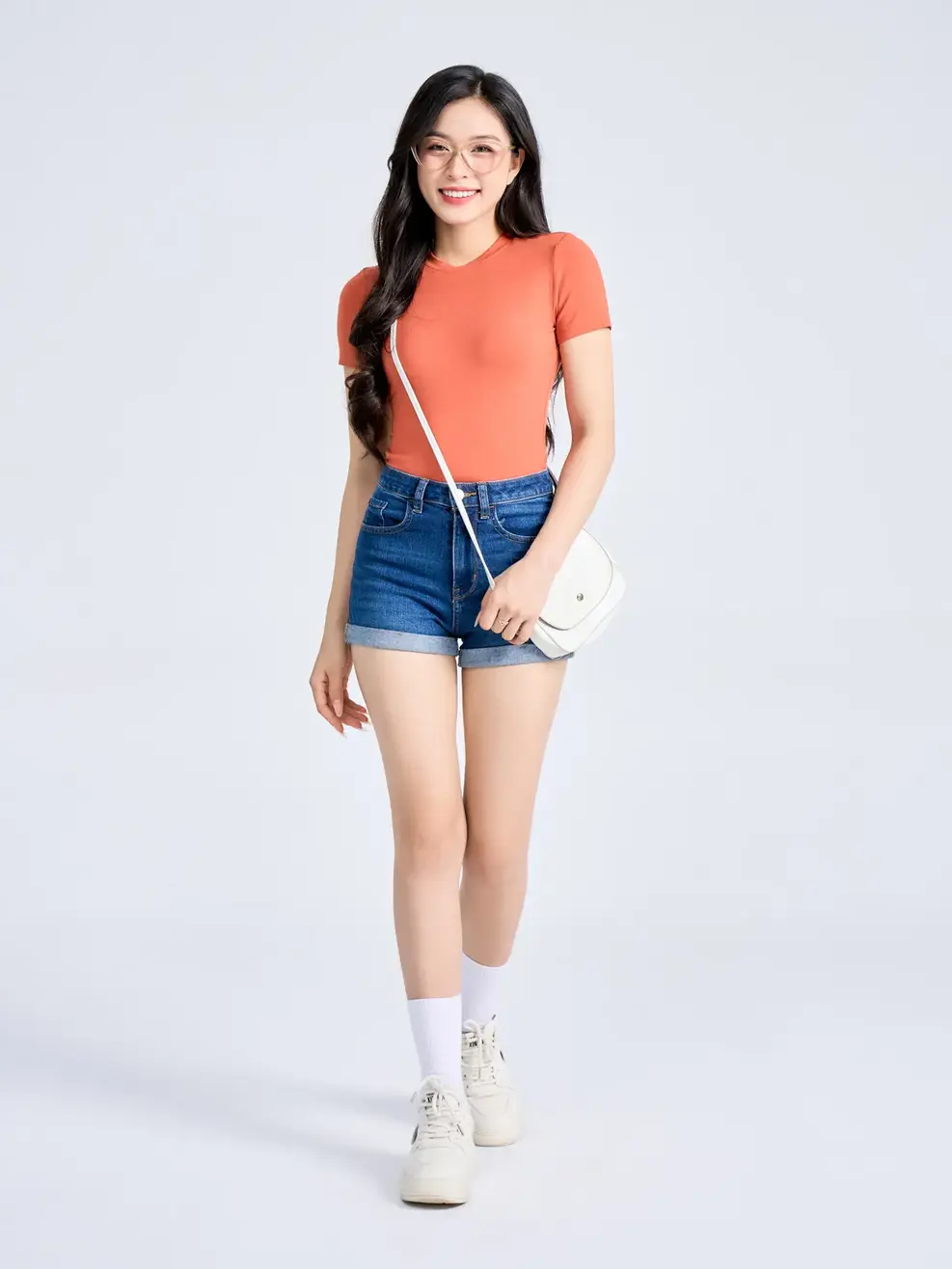 T-shirt Nữ Ôm Cổ Cao - Cam - S