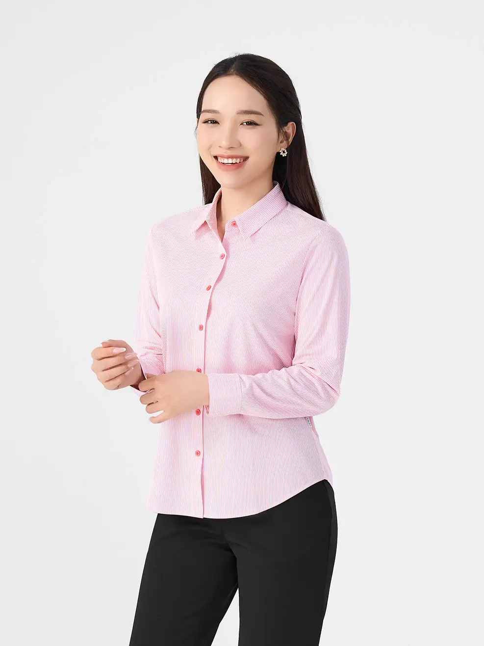 Áo Sơ Mi Tay Dài Nữ Knit Suông Kẻ (smn7176) - Kẻ Tím 042 - XL