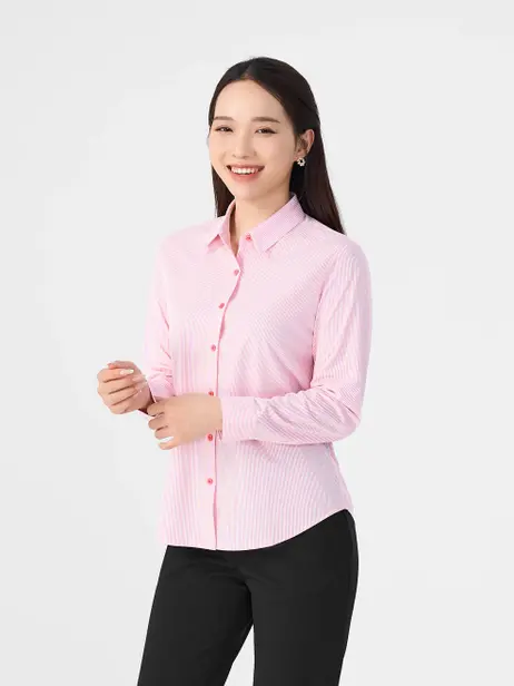Áo Sơ Mi Tay Dài Nữ Knit Suông Kẻ