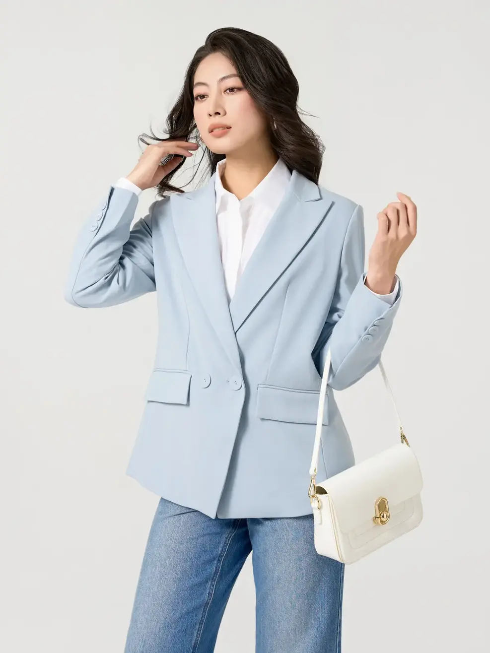 Vest Nữ Dáng Blazer Nắp Túi Xẻ Sau - Xanh lơ - S