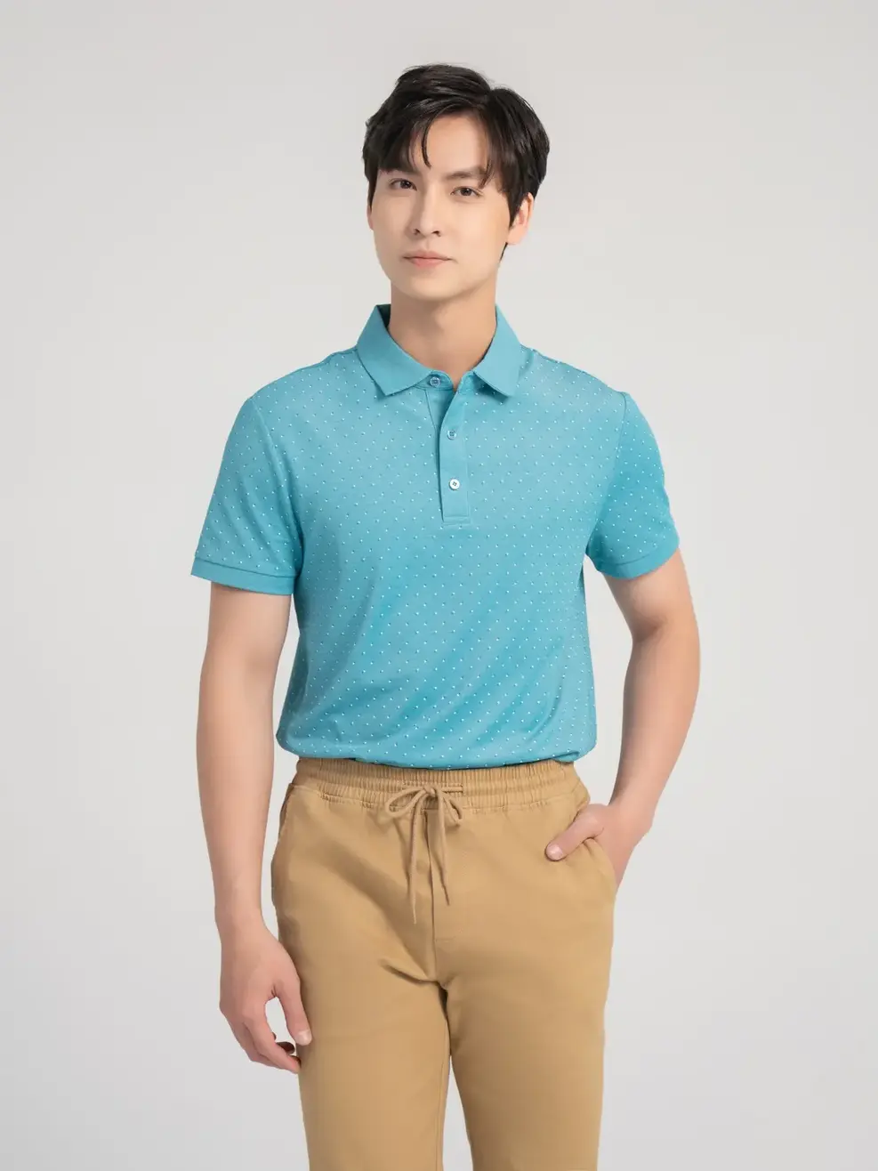 Áo Polo Nam Mắt Chim In Tràn Tam  Giác - Xanh ngọc - M