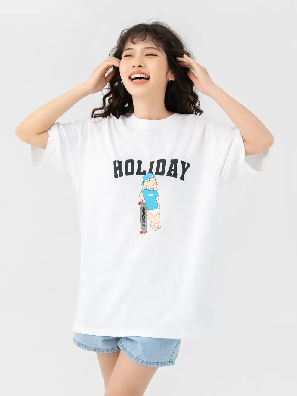 T-shirt Thể Thao Nữ Thỏ Trượt Ván - Trắng - 1