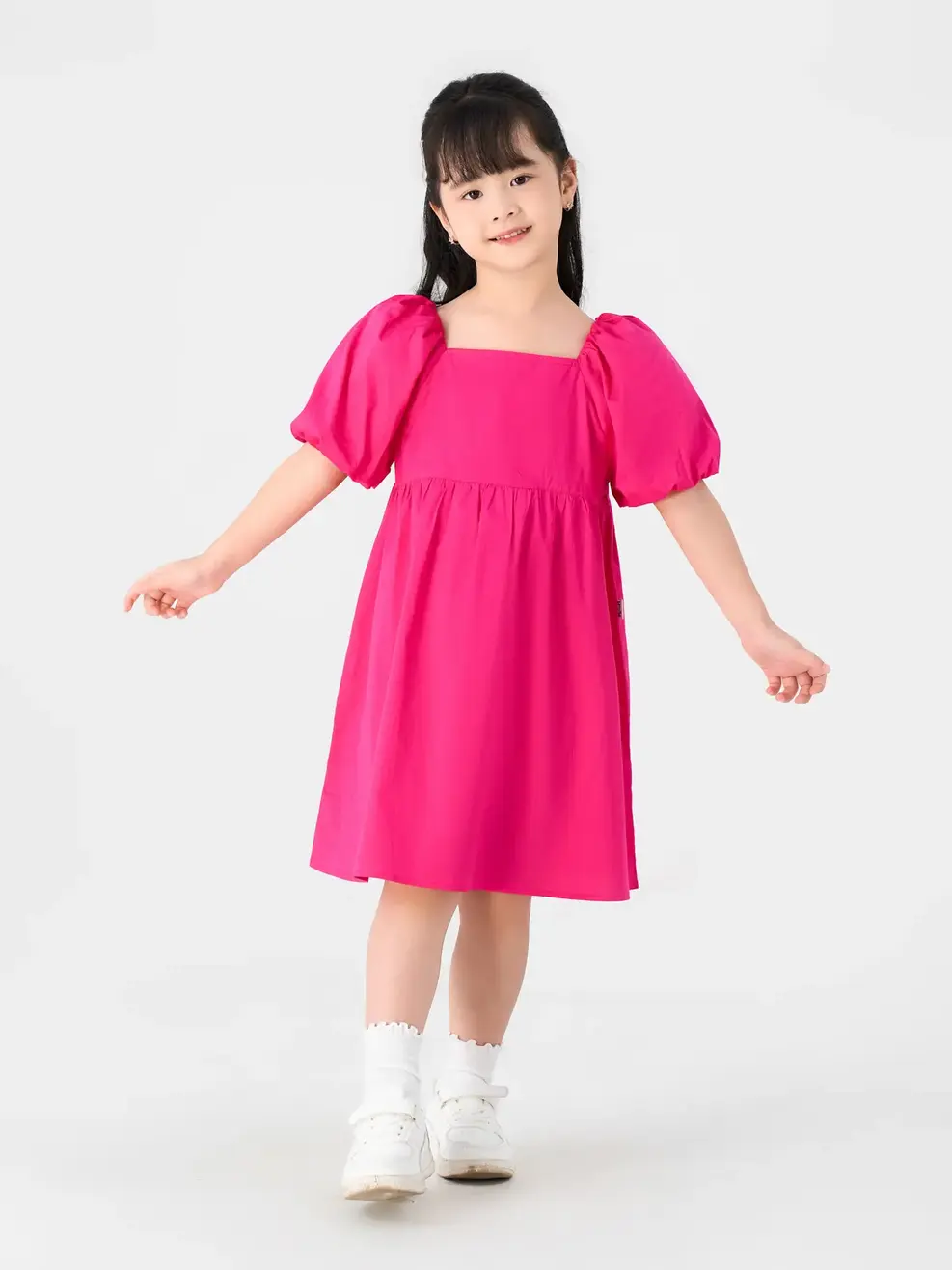 Đầm Kid Tay Bồng - Hồng - 2-3
