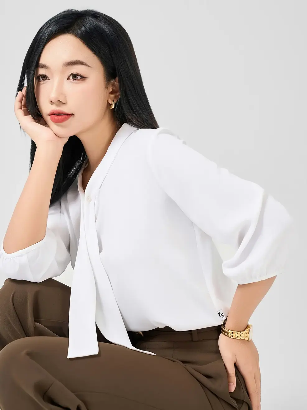 Áo Sơ Mi Tay Dài Nữ Cổ Tai Cài Trai - Trắng - M