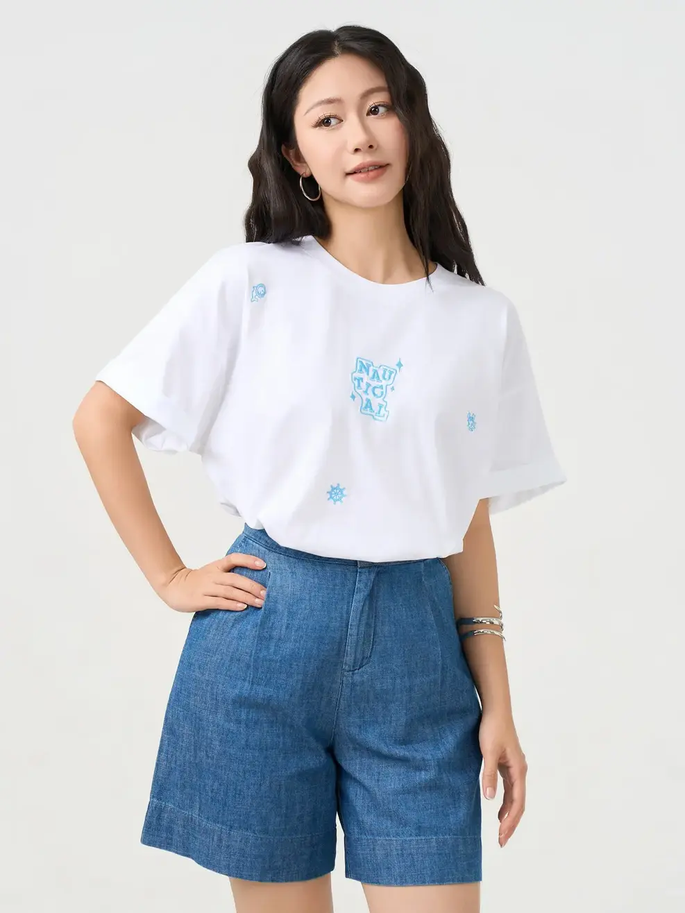 Áo Phông Nữ Relax Thêu Nautical - Trắng 001 - XS
