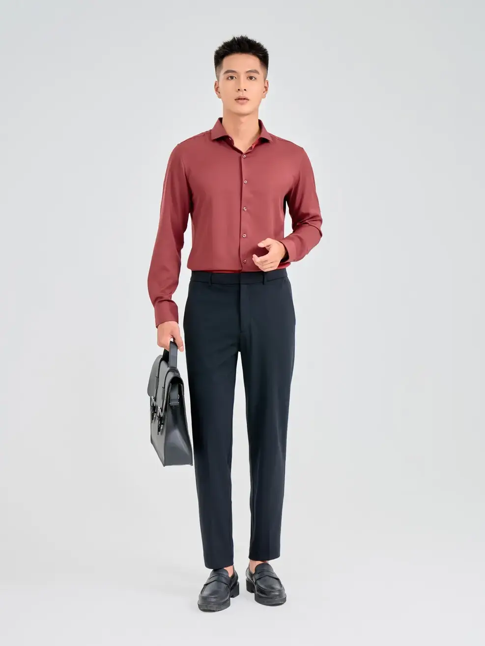 Sơ Mi Dài Tay Nam Nano Phối Cổ - Đỏ đậm - M