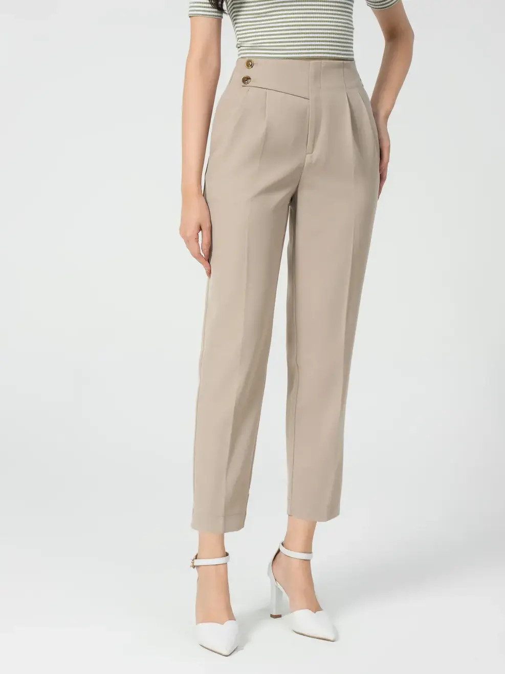 Quần âu nữ baggy cạp cap - Be - S