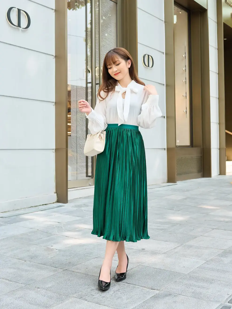 Sơ mi cổ nơ tay bồng - Trắng - S