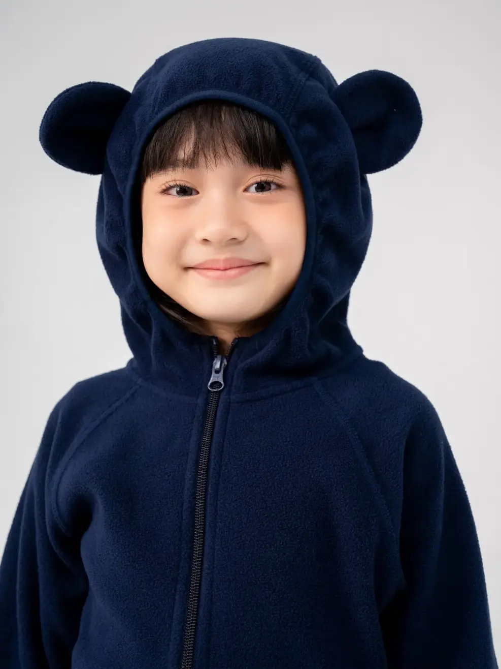 Áo Khoác Trẻ Em Nỉ Cào Lông Tai Thỏ - Navy - 2