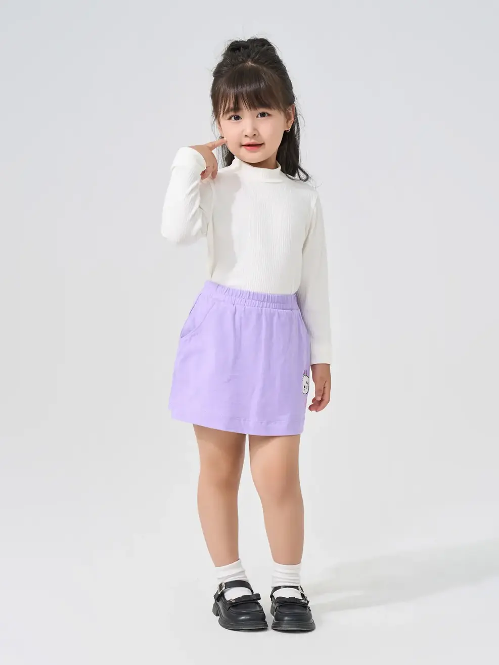 Áo Thu Đông Trẻ Em Thun Tăm Cổ Cao - Trắng - 2-3