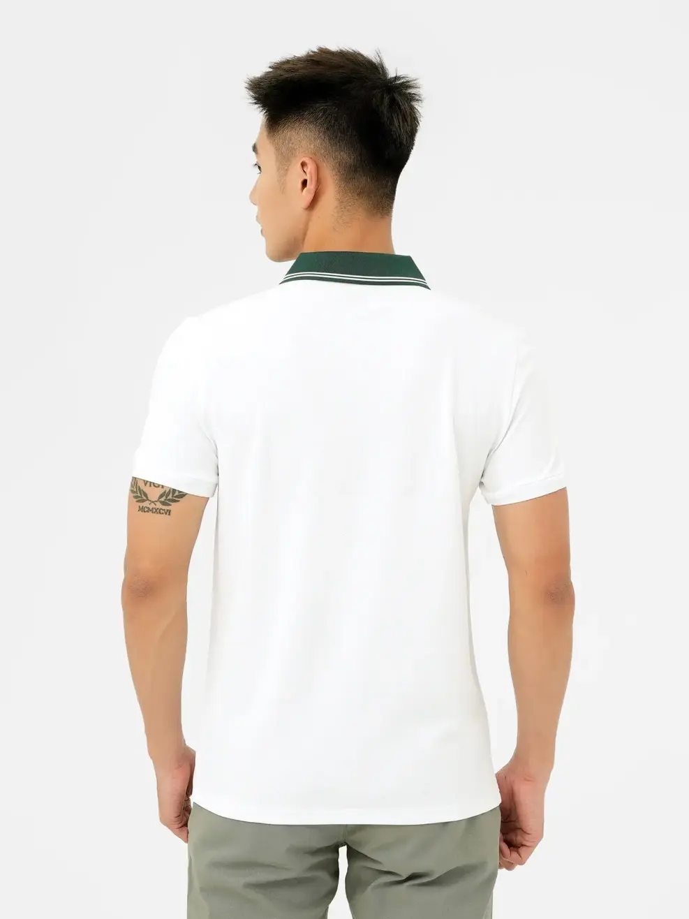 Polo Nam Cafe Hoạ Tiết Monogram - Xanh rêu - M