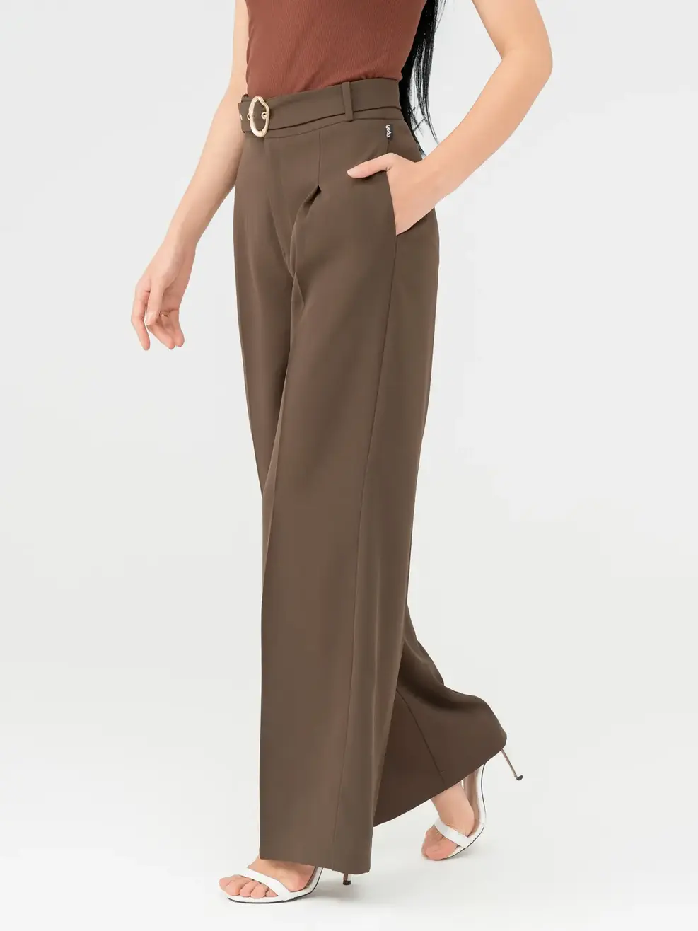 Quần Âu Nữ Đứng Kèm Thắt Lưng Bản To - Nâu đậm - S