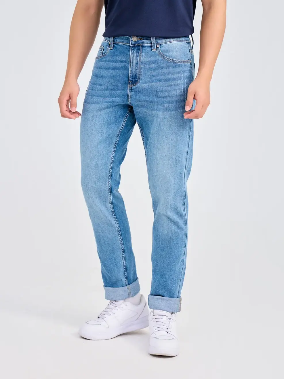 Quần Jeans Nam Slim Fit Mài Xước  - Xanh nhạt - 28