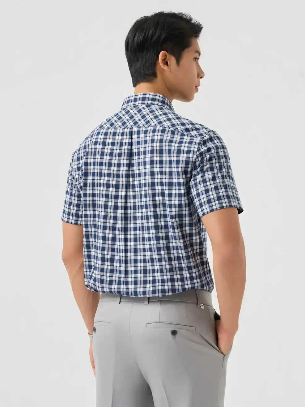 Áo Sơ-mi Ngắn Tay Nam Kẻ Caro - Kẻ tím than 123 - M