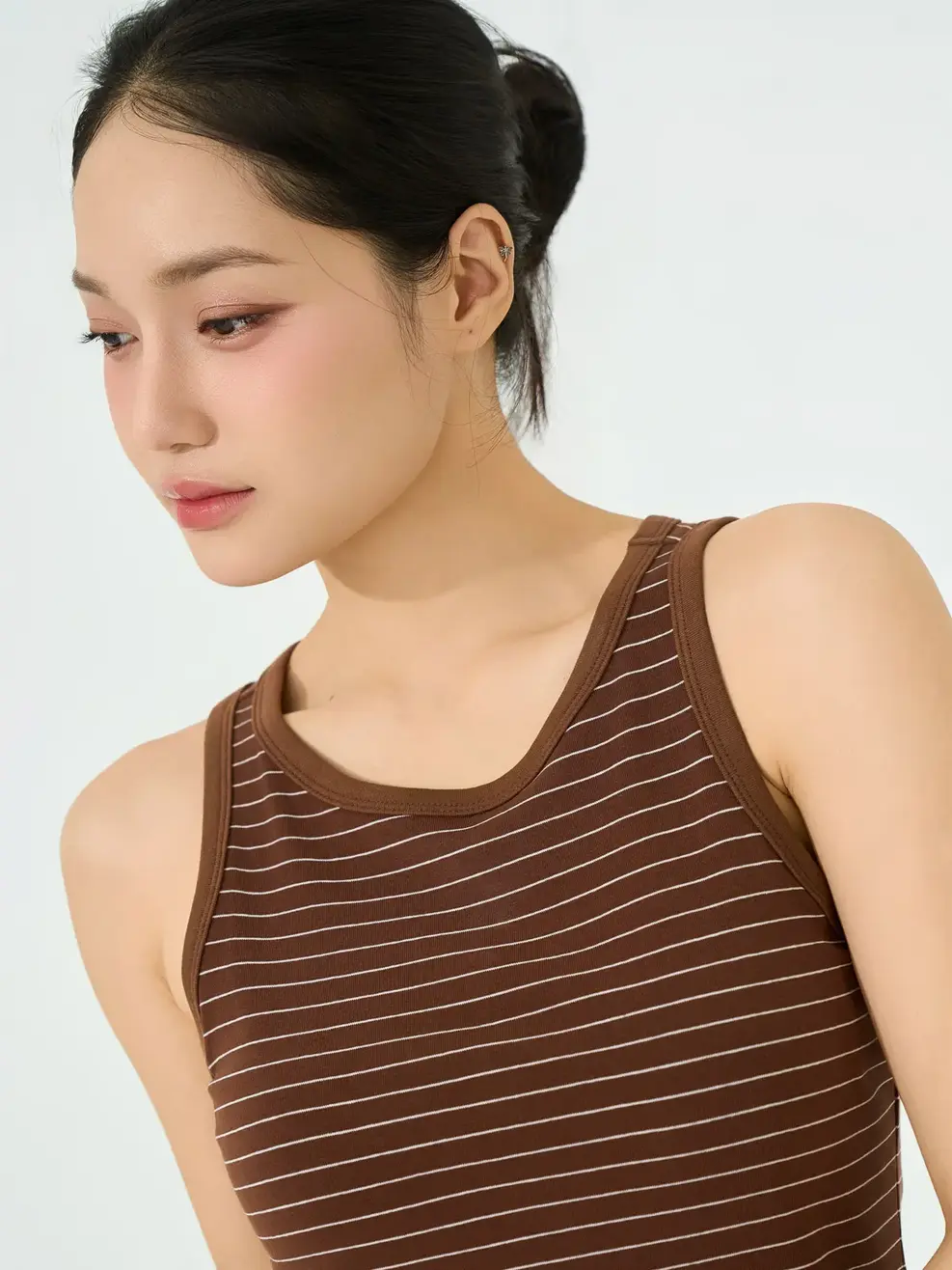 Áo Ba Lỗ Nữ Đệm Ngực Liền - Kẻ Nâu 128 - S