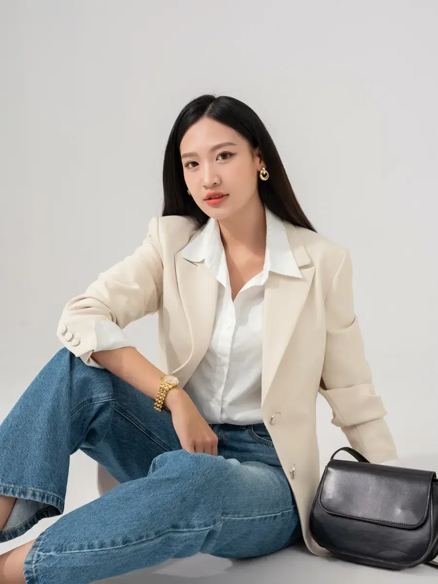 Vest Nữ Dáng Blazer Túi Cơi - Be - S