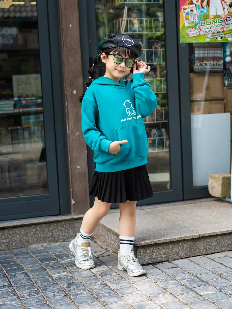 Áo hoodie kid in gấu - Xanh ngọc - 2