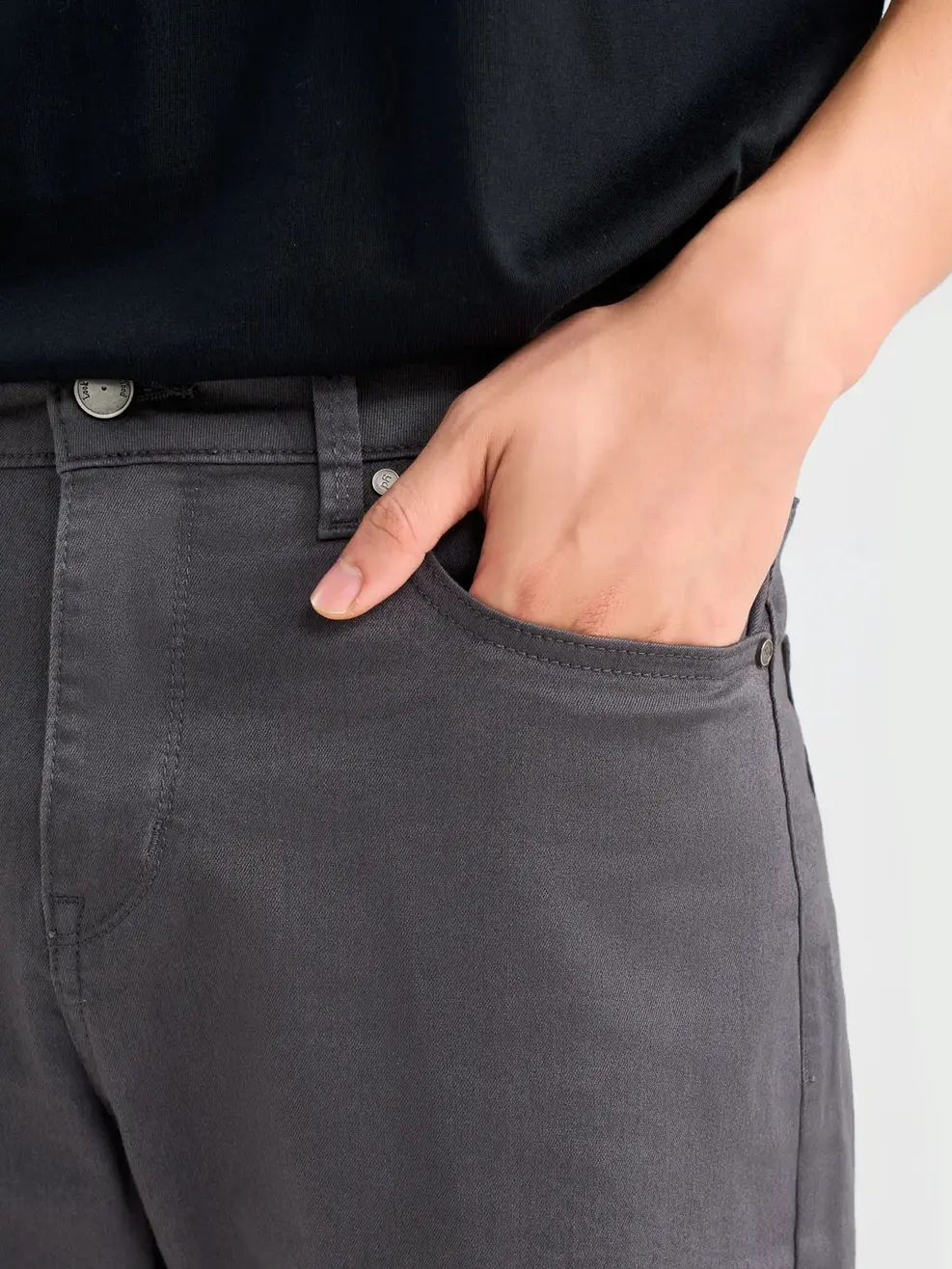 Quần Short Jeans Nam Denim Like Gập Gấu - Ghi Đậm - 28