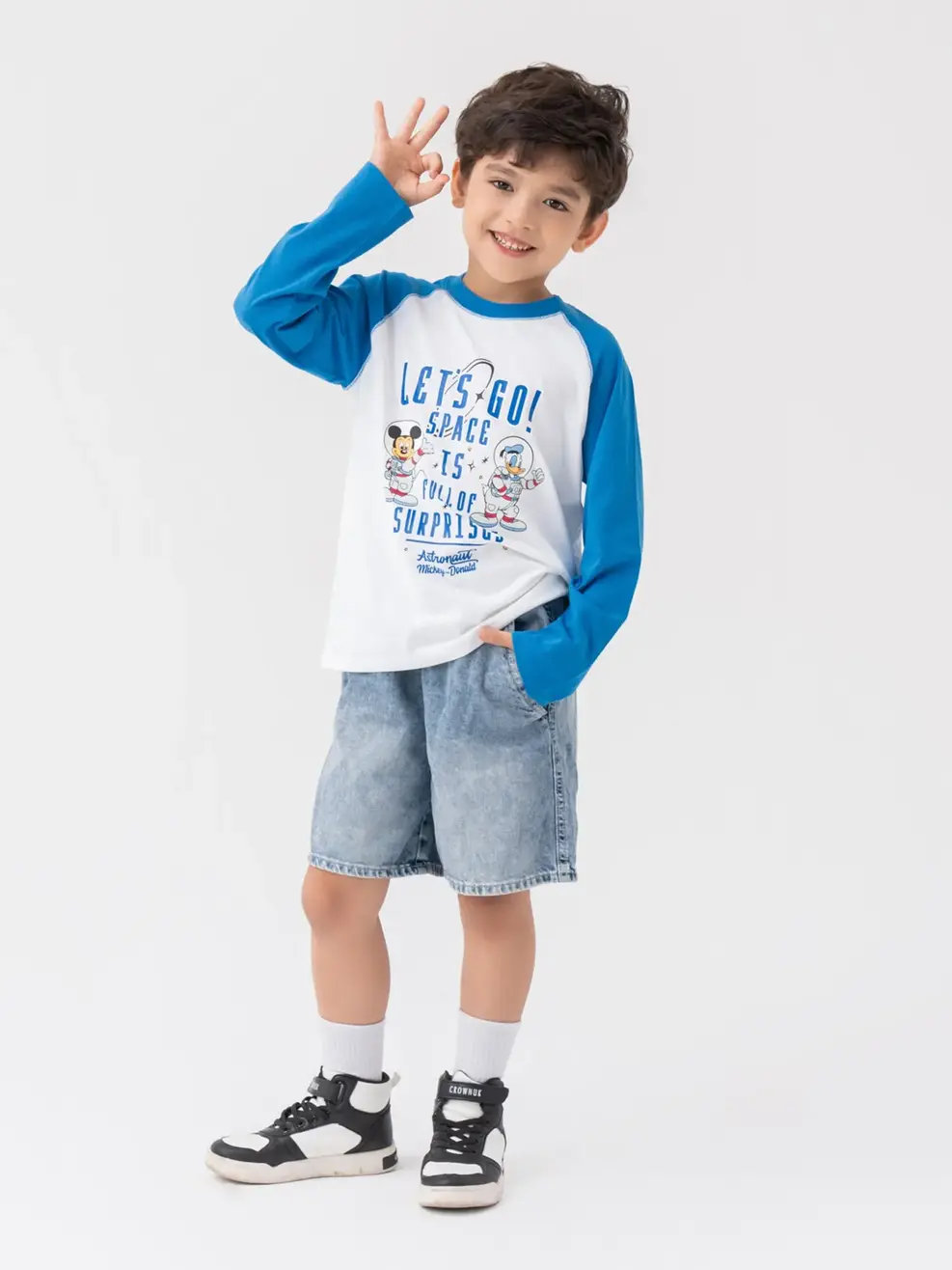 Áo Dài Tay Kid Zeclang Hình In Mickey Trước Ngực - Trắng phối xanh lam - 2