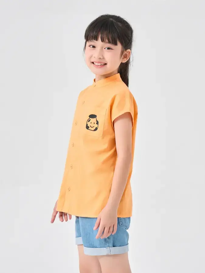 Sơ Mi Kid In Hình Tay Liền - Cam - 4-5