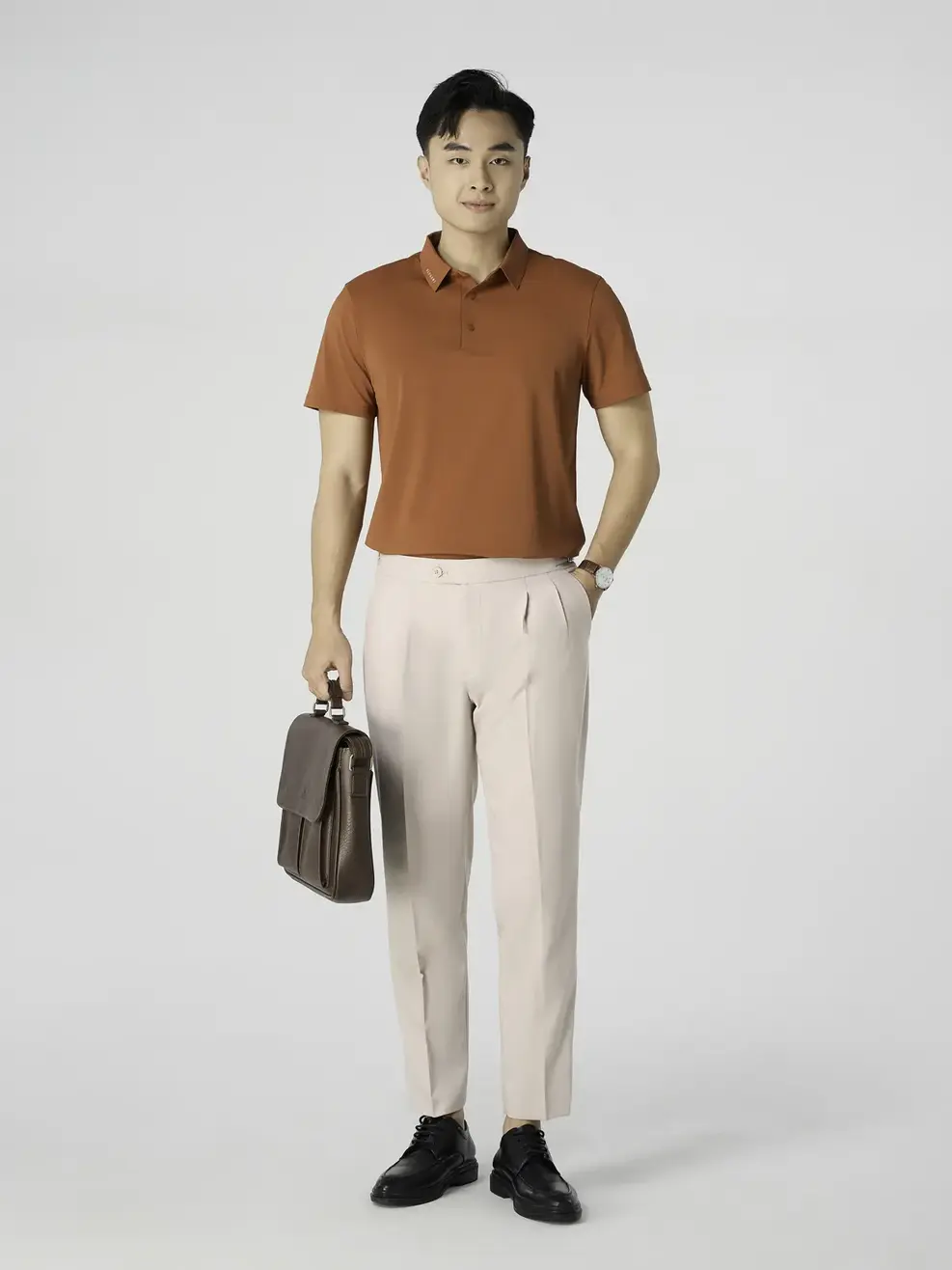 Áo Polo Lá Cổ Công Nghệ Không Đường May - Màu nâu 018 - M