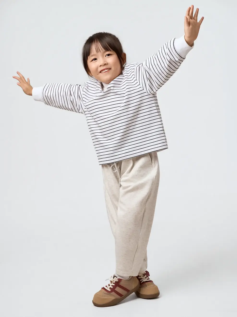 Áo Phông Dài Tay Kids Kẻ Cổ 3cm - Kẻ Trắng 058 - 110