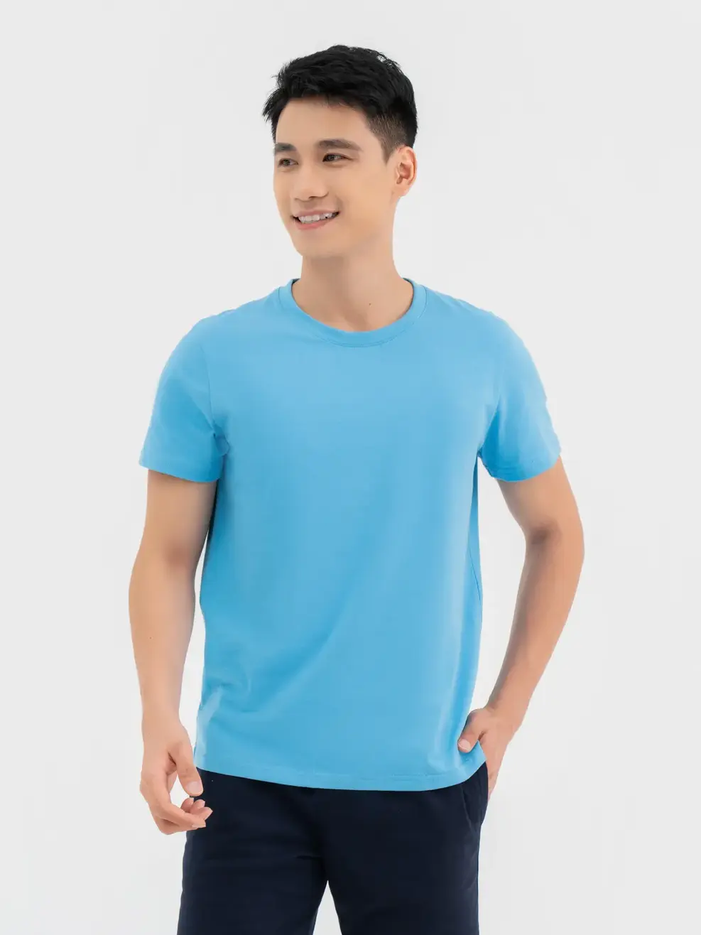 T-shirt Nam Cơ Bản Cotton Usa - Xanh blue - M