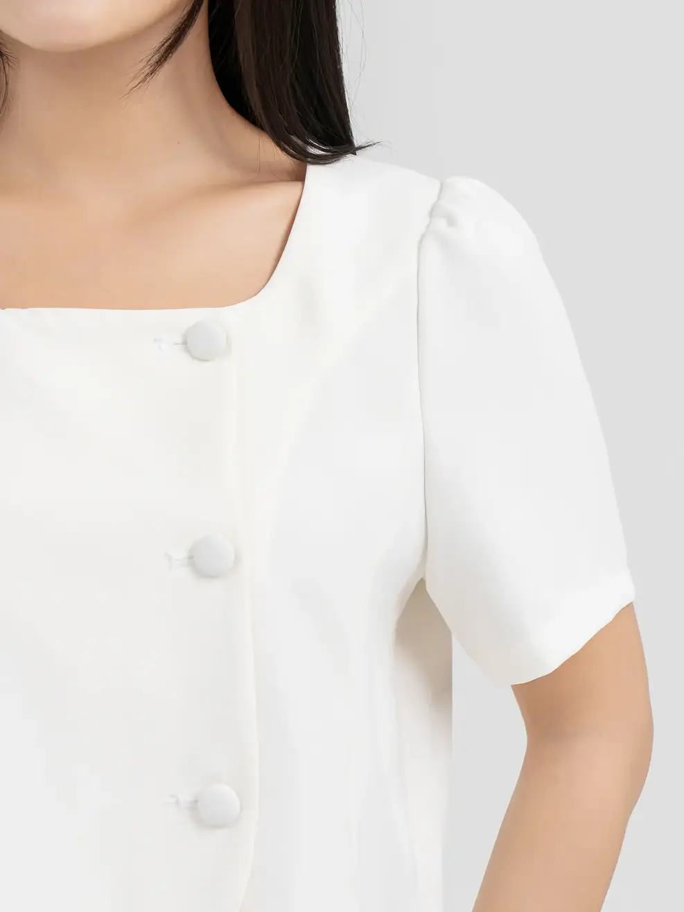 Set Nữ Áo Cổ Vuông, Chân Váy Chữ A - Trắng - S