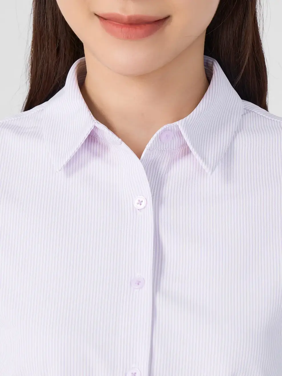Sơ Mi Dài Tay Nữ Kẻ Cơ Bản - Kẻ tím - S