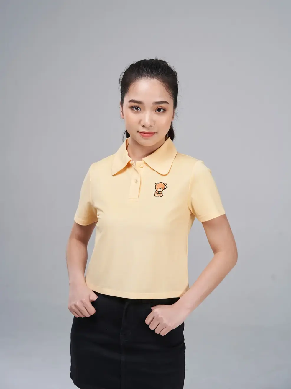 Áo Polo nữ mắt chim croptop - Vàng - L