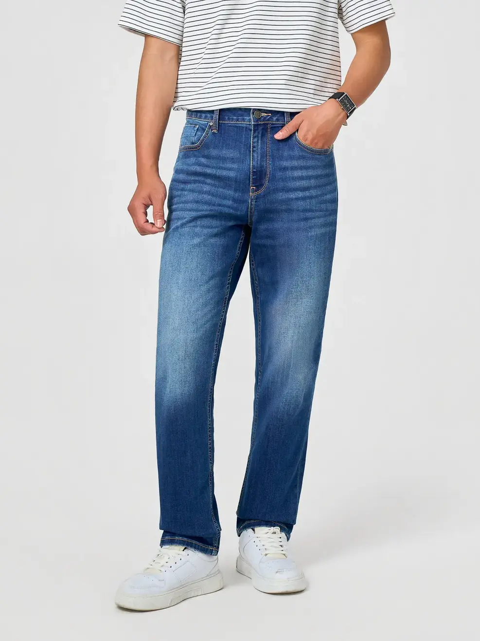 Quần Jeans Nam Regular Siêu Nhẹ Co Giãn - Màu chàm 002 - 28