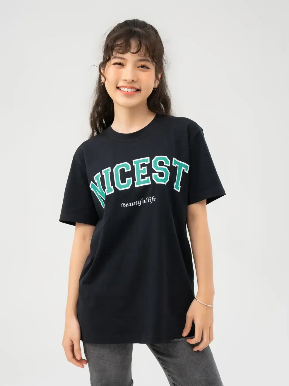 T-shirt Nữ In Nicest Bột Ngô - ĐEN 1 - S