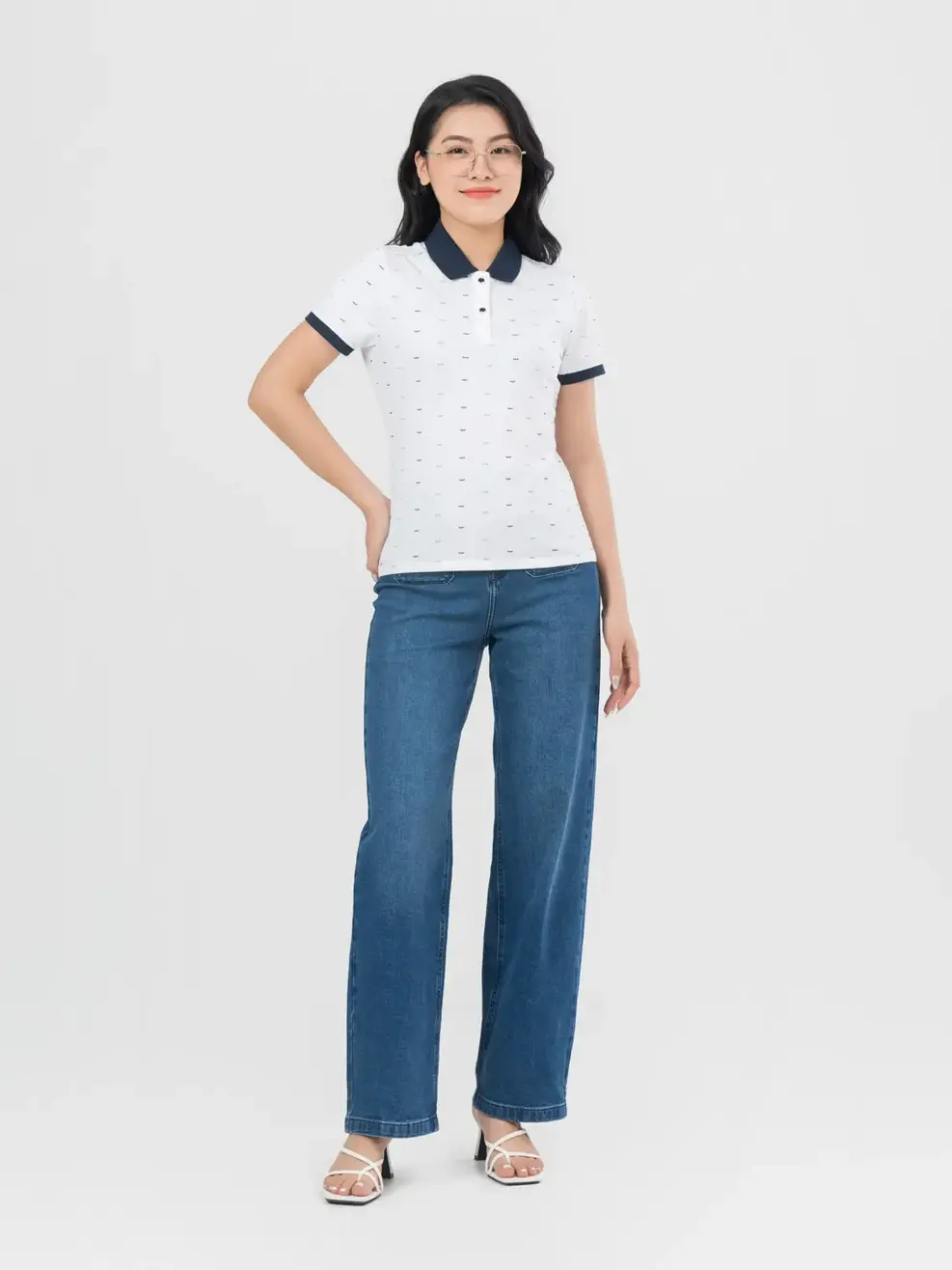 Áo Polo Nữ Mắt Chim In Thuyền Phối Màu - Trắng - S