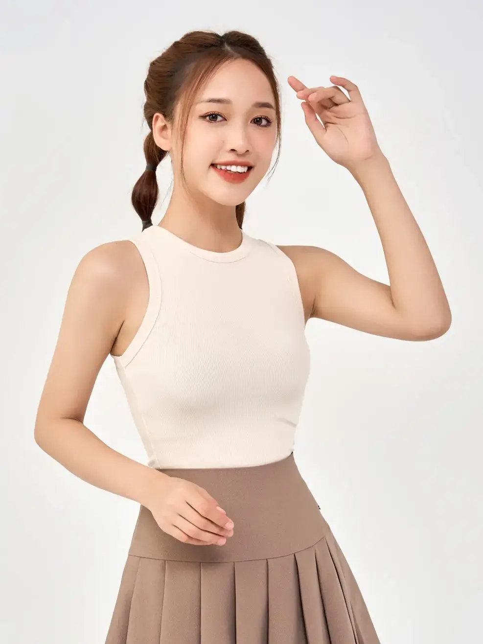 Áo 3 Lỗ Nữ Thun Rip Cơ Bản - Be - M