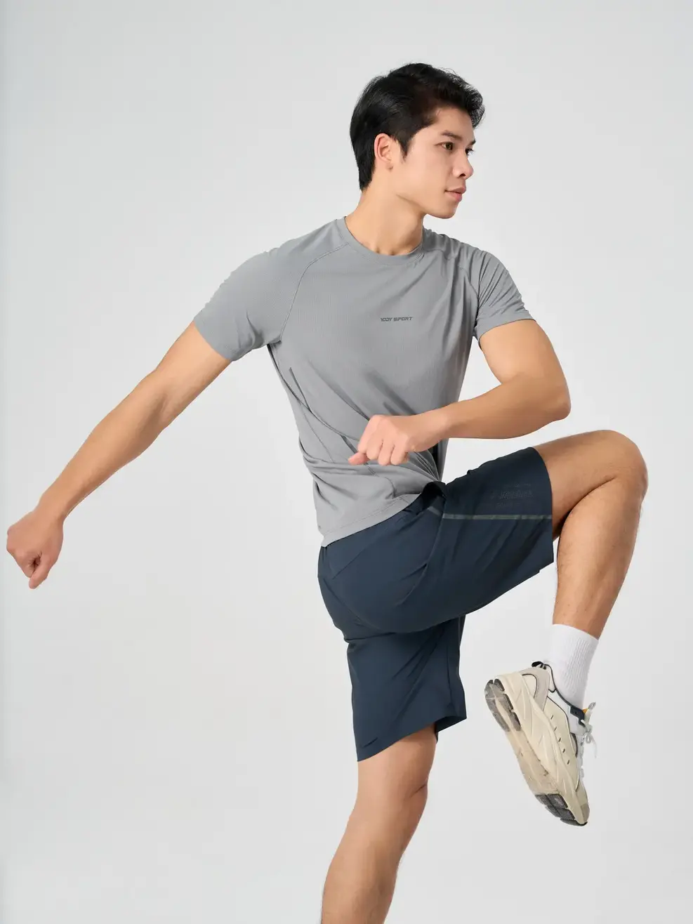 Áo Phông Nam Thể Thao Tay Raglan In Sườn - Xám 020 - XL