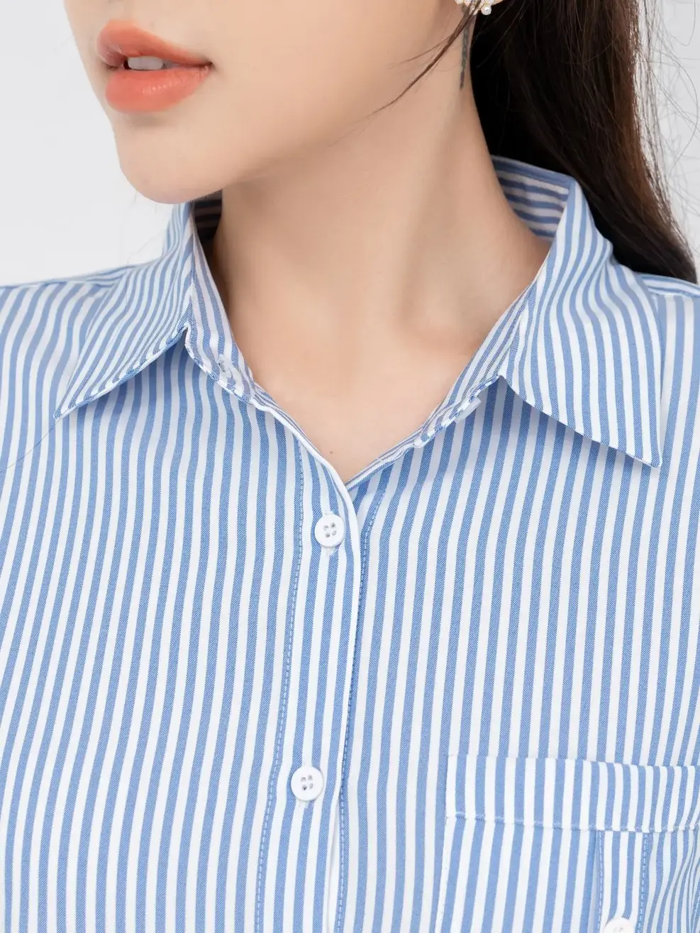 Áo Sơ Mi Tay Dài Nữ Nano Kẻ Năng Động - Kẻ xanh đậm - S