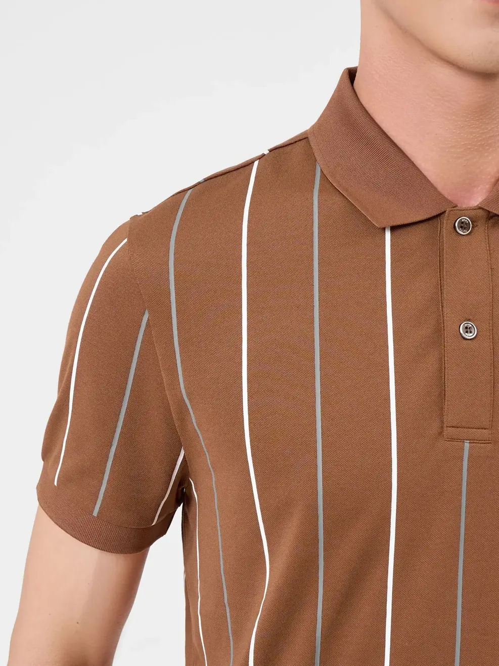 Áo Polo Nam Mắt Chim In Tràn Kẻ Hai Màu - Nâu - M