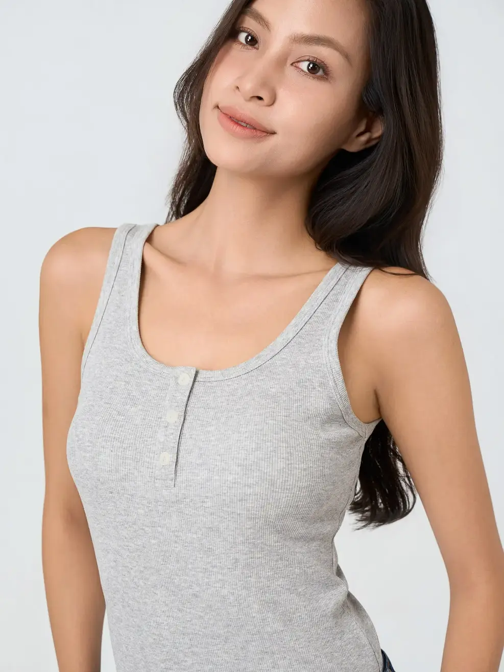 Áo Ba Lỗ Nữ Cài Nút Ngực - Phối Màu Xám 193 - S