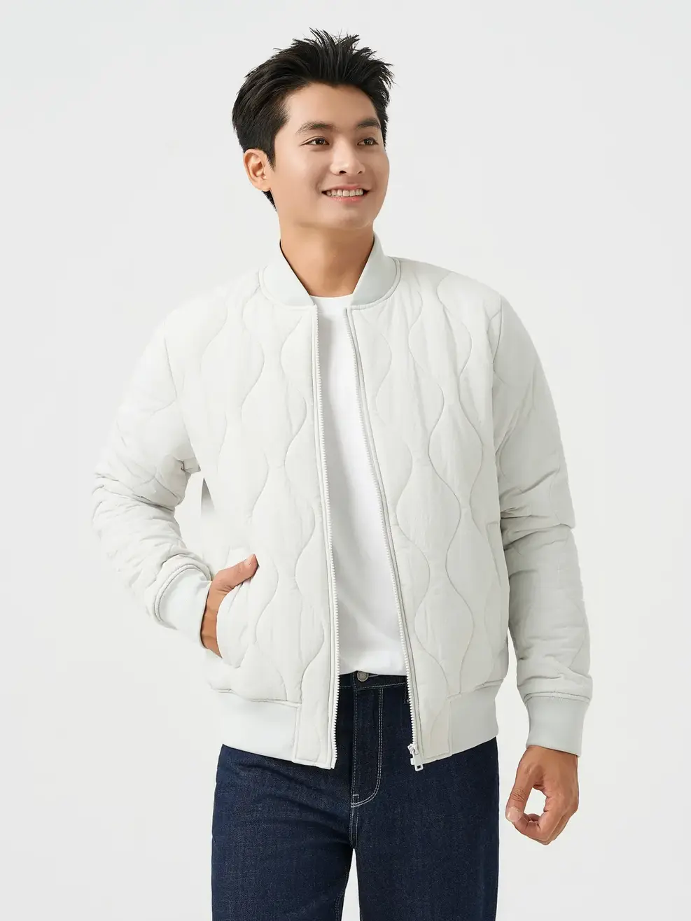 Áo Phao Bomber Nam Chần Sóng Kiểu - Xám 001 - L