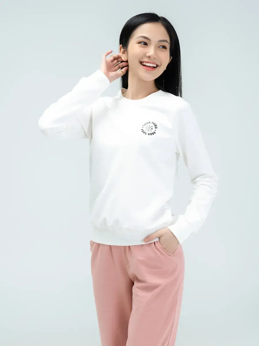 Bộ nữ in logo - Trắng hồng - L