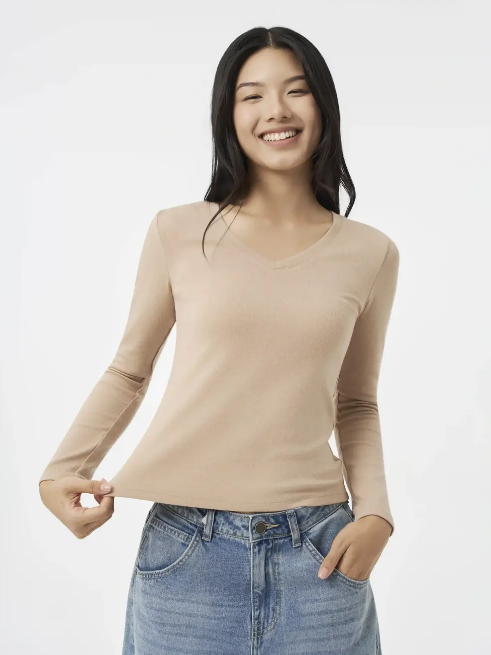 Áo Phông Giữ Nhiệt Nữ Cổ Tim - Be 034 - S