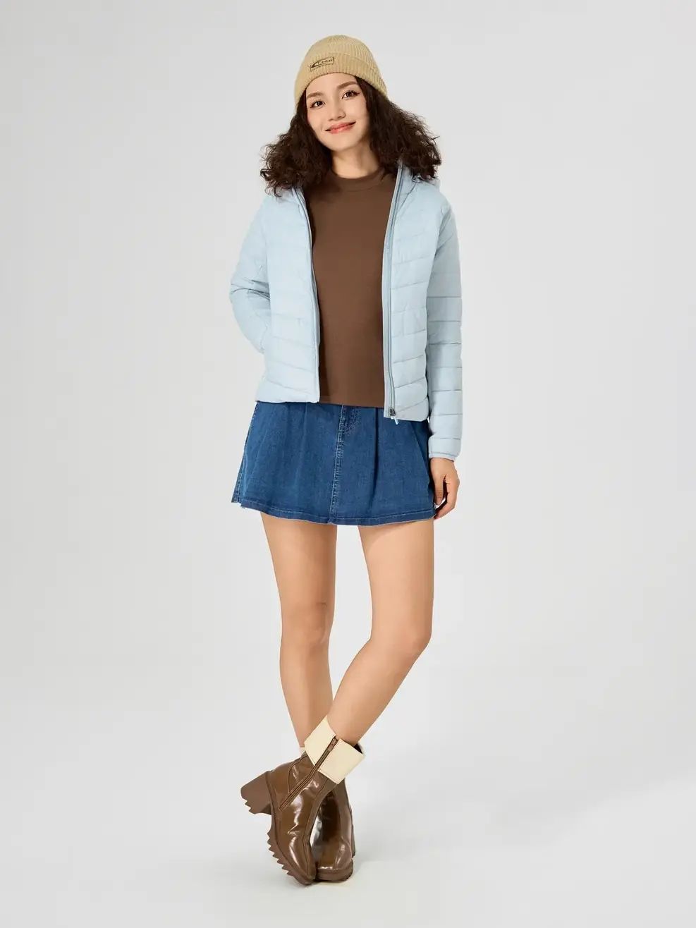 Áo Phao Nữ Phối Nỉ Pro - Xanh ghi - S