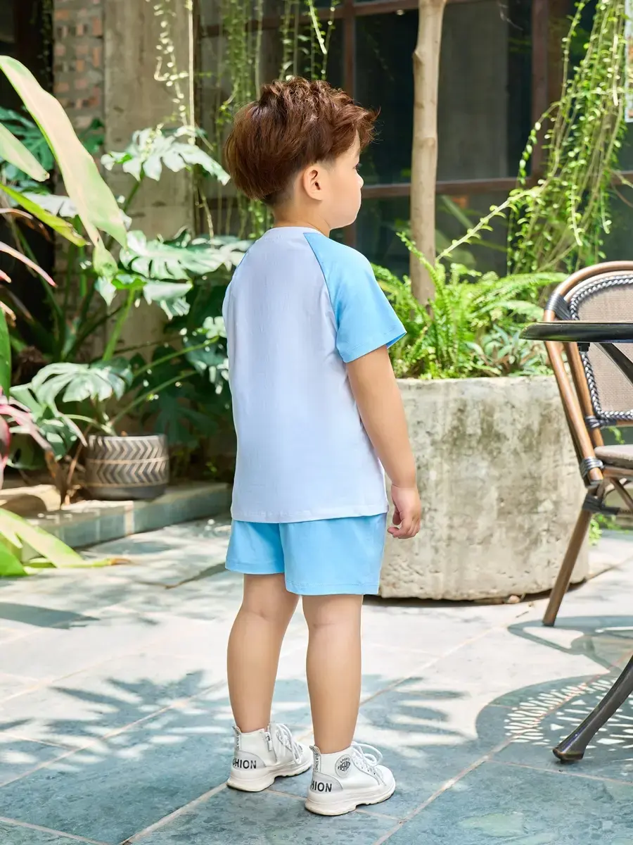 Bộ đồ kid tay raglan - Trắng Xanh - 2