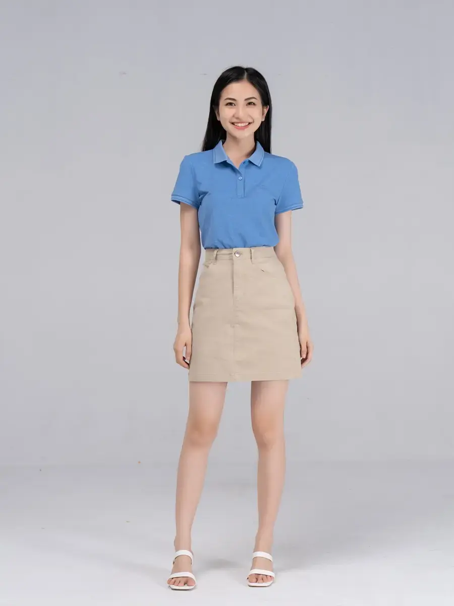 Polo nữ melange sợi xe - Xanh dương - M