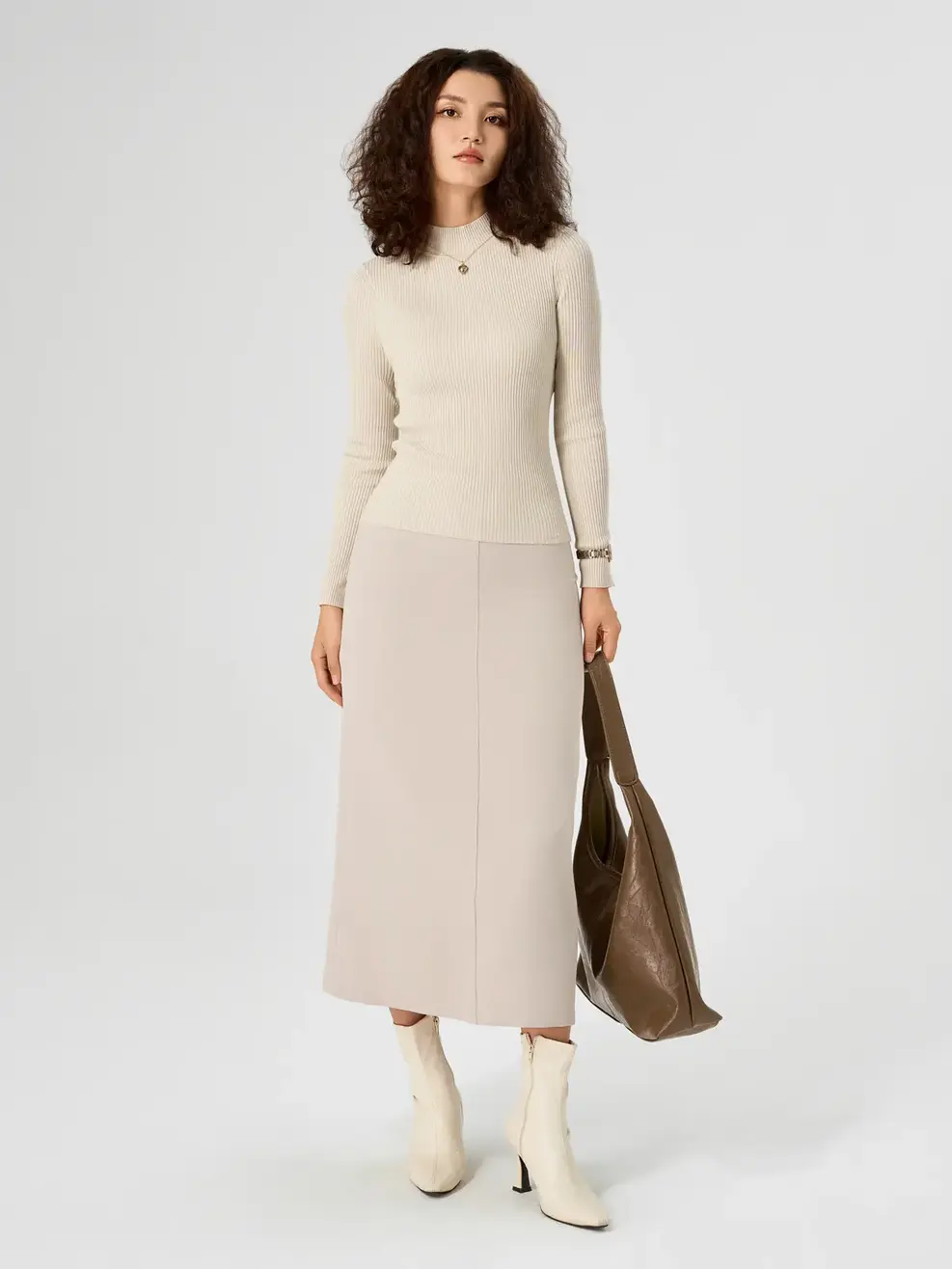 Áo Len Nữ Cổ Cao - Kem - S