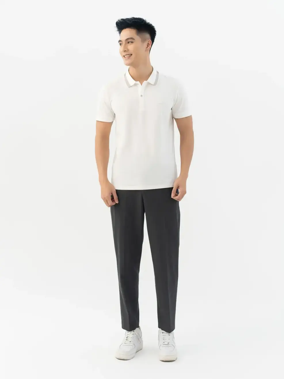 Áo Polo Polo Mắt Chim Phối Bo-APM3299 - Trắng 001 - M